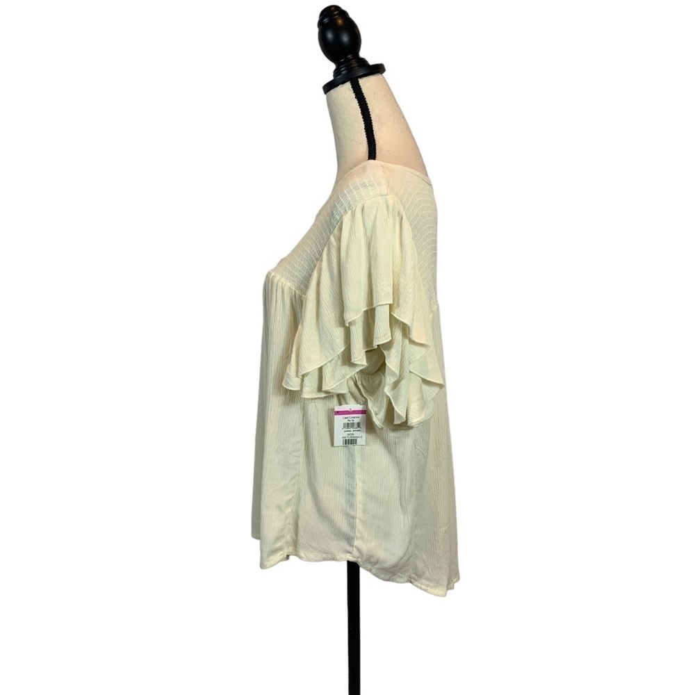 Forgotten Grace 100% Rayon Short Ruffle Sleeve Cream Ivory Blouse - Large - Picture 4 of 6